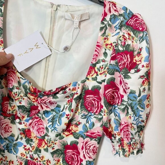 Wayf Women Beatrix Puff Sleeve Floral Midi Maxi Dress Red XS Side Slit Lined NWT - Picture 3 of 11